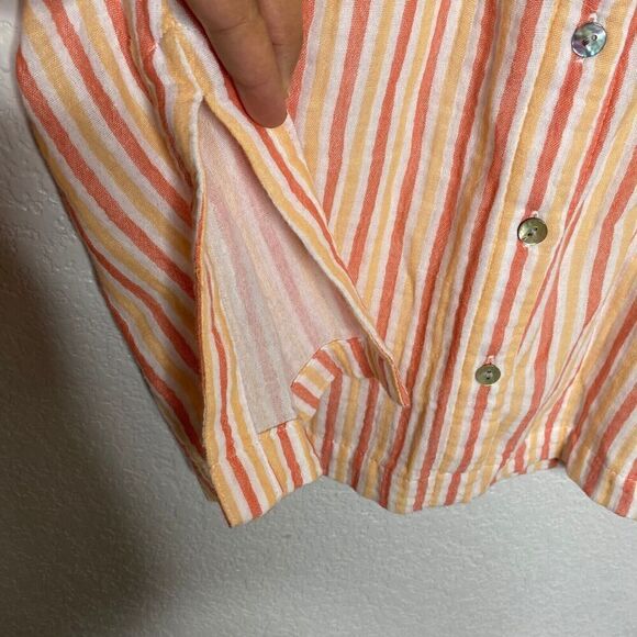 Soft Surroundings Orange Peach Stripe Escambia Gauze Button Up Side Slit Medium - Picture 4 of 10